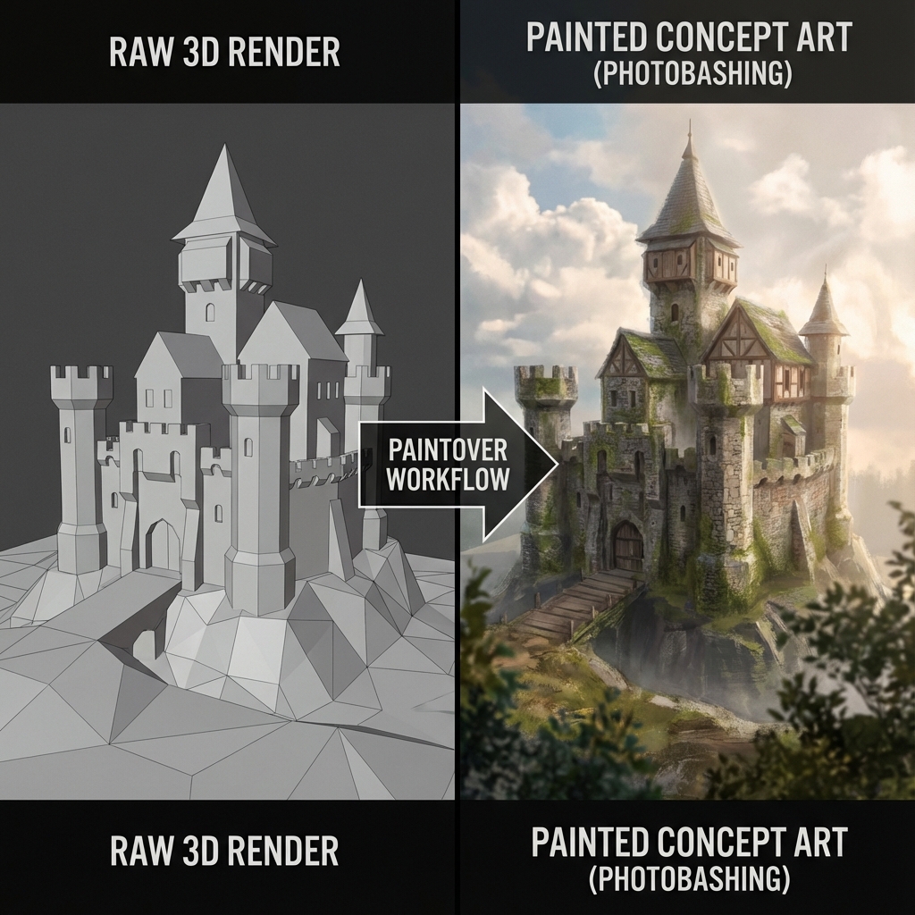 Breaking the CG Look: Pro Paintover Workflow in Photoshop (Smudge, Mixer Brush, Grain, Edge Control)